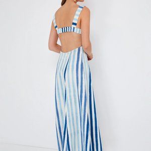 EMPORIO SIRENUSE Azzurra Cutout Striped Cotton-piqué Maxi Dress In Blue